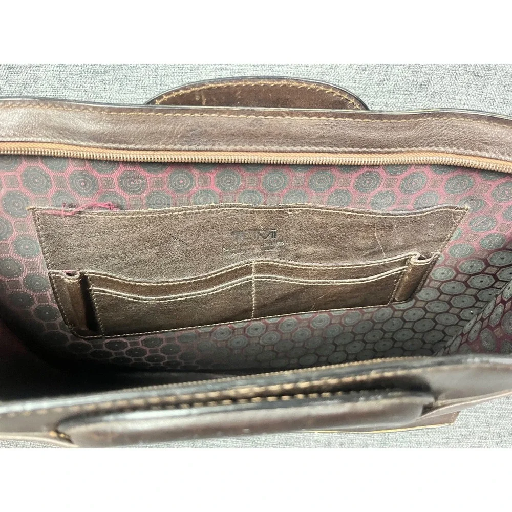Tumi Vintage Full Grain Leather Briefcase Dark Brown Slim Hardshell Bag Italy